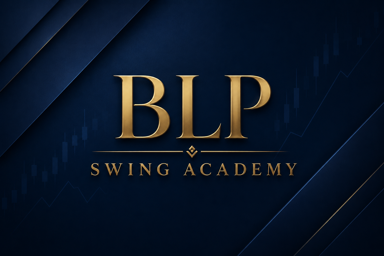 BLP Swing Academy logotyp i guld på mörkblå bakgrund